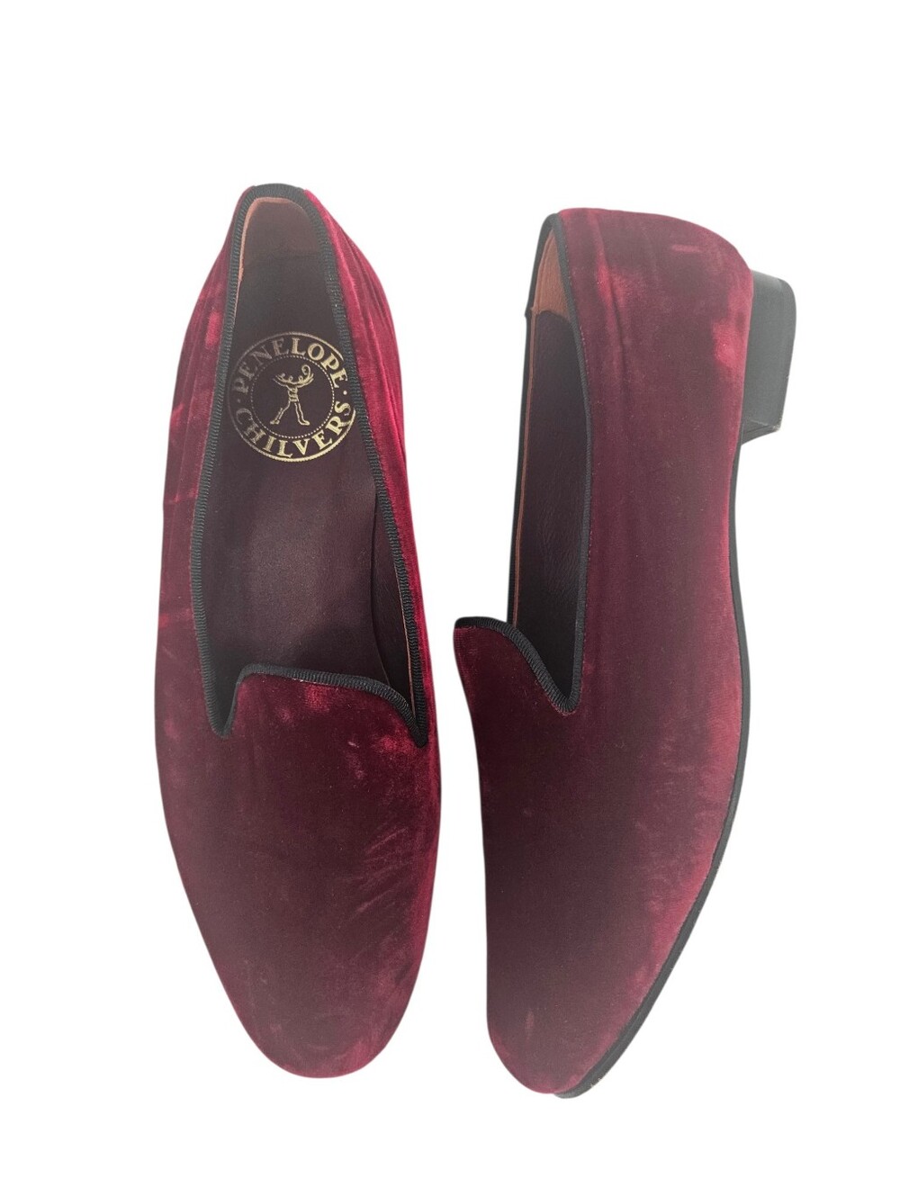 Penelope Chilvers Burgundy Velvet Slipper Loafers